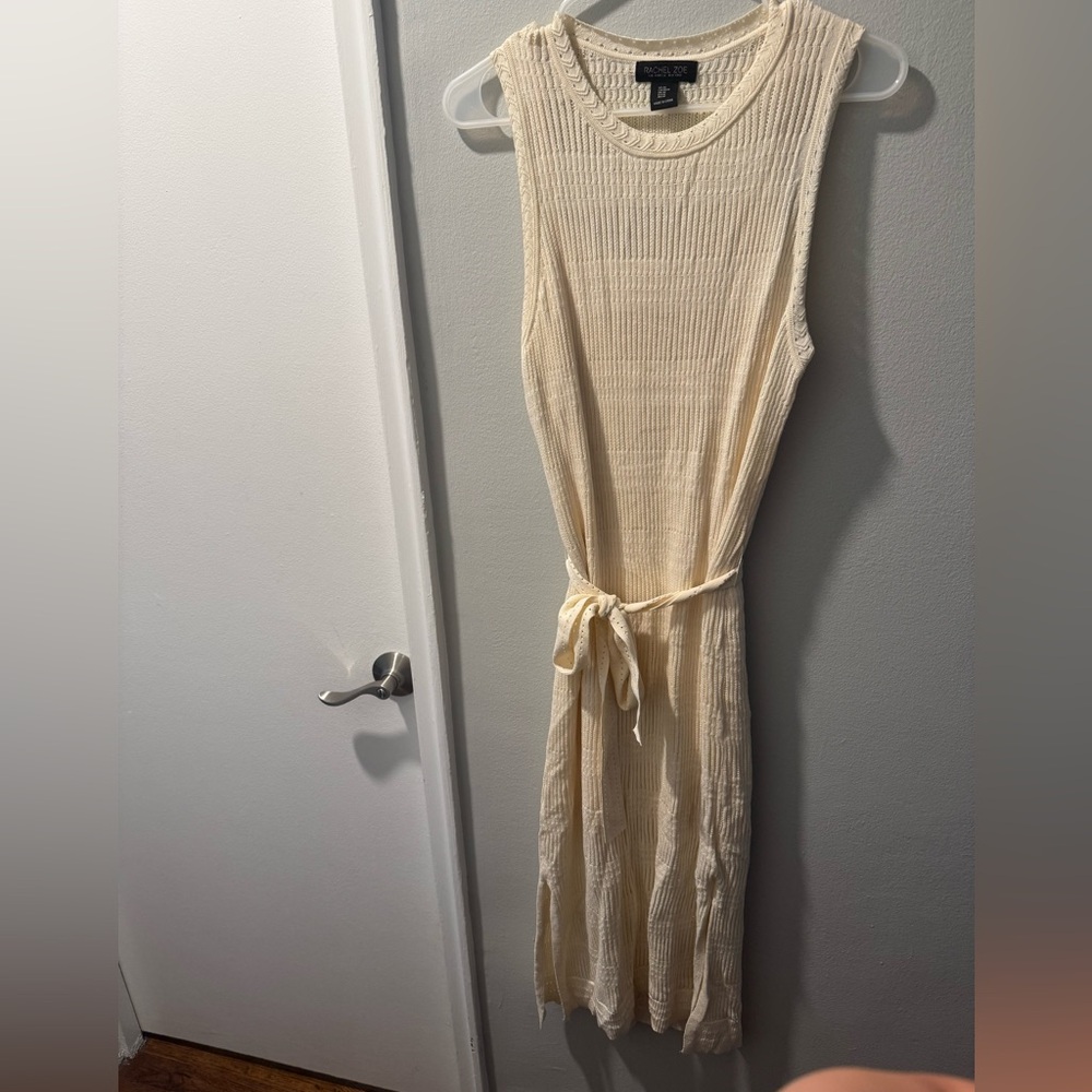 Rachel Zoe Sleeveless Cream Maxi Dress with belt tie size M